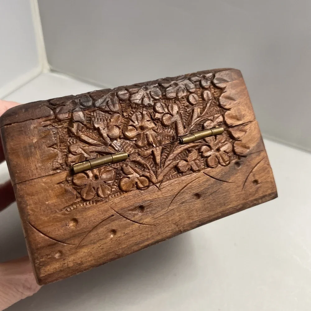 Carved Rosewood Jewelry Box For Trinket Treasure Artisan Traditional Style